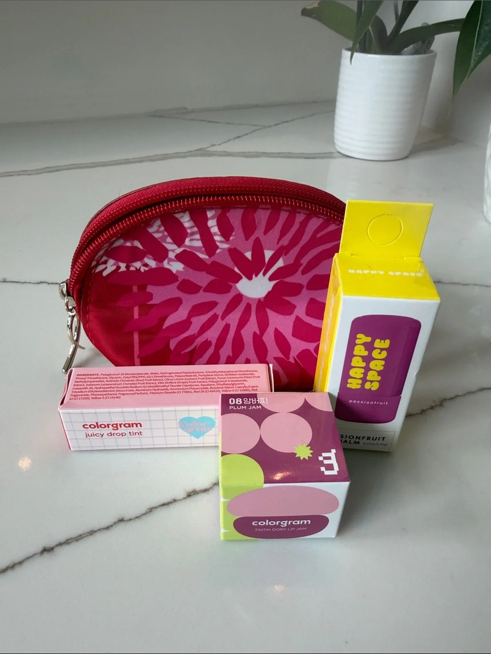 Pink Floral Cosmetic Pouch with Lip Tints